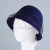 Berets Lady Fedoras Wool Hat Female Fashion Dome British Veil Cap Winter Warm Mesh Headwear A06