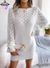 Women's Sexy Sweater Dress Ladies Slash Neck Knitted Jumpers Hollow Out Pullover Party Spring Mini Skirt Pink Clothes Streetwear 240104