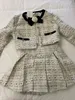 Feminino curto bowknot miçangas tweed casaco de lã e cintura alta saias plissadas 2 pçs conjunto roupas femininas ternos de duas peças 240109