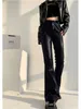 Damesbroeken Dames Gothic Dark Academia Flare Imitatieleer Hoge taille Pu Lange Broek 2000s Esthetische Harajuku Mode Cyber Punk Y2k