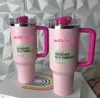 Pink Flamingo Mugs New 40oz Mugs Tumbler With Handle Insulated Tumblers Lids Straw Stainless Steel Coffee Termos Cup H2.0 Valentine's Day Gift Cosmo Parade