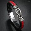 Bracelets à maillons ZORCVENS Bracelet corde en cuir acier inoxydable tressé rouge bijoux pour hommes