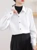 Camicette da donna QOERLIN Camicie bianche spazzolate di qualità Camicetta da donna in velluto a coste spesso Camicetta da ufficio a maniche lunghe monopetto con bottoni