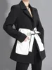 EAM Women Black Contrast Color Pocket Blazer Lapel Long Sleeve Loose Fit Jacket Fashion Spring Autumn 1S39401 240108