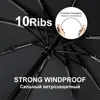 British Leather Handle Umbrella Men Automatic Business 10Ribs Strong Windproof 3 Folding Big Rain Woman Quality Parasol 240109