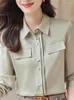 Bluzki damskie Wysokiej jakości tkanina koreańskie biurowe wydrukowane długie rękawy 2024 Sprężyna i jesienna koszula robocza