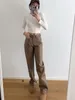 Women's Pants 2024 Autumn Baggy Artificial Woman Casual Straight Button High Waist Wide Leg Slacks Pu Faux Leather Long Trousers