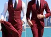 Burgundy Classic Men Suits 3 قطع Tuxedo Lapel Groomsmen مجموعة الأزياء أعمال السترة السترة سترة