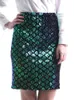 Vangull diamant vert paillettes jupes femmes échelle de poisson Sexy Mini Club jupes crayon femme été taille haute côté jupe à glissière 240109