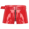 Men's Shorts Men Wet Look Patent Leather Zipper Crotch Pants With Belt Underwear Nightclub Pole Dancing Show Clubwear Nightwear