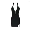 Casual Dresses ARRVIAL SEXY LOW CUT Backless Sleeveless Solid Women Split Bandage Dress Fashion Elegant Evening Club Party Mini