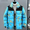 Herenjassen Nieuwe winter herenjassen Dikke warme casual gewatteerde katoenen uitloper Zwart Blauwe Vlam Print Parka met lange mouwen Paar buitenjas T240109