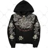 Sweats à capuche pour hommes Sweatshirts Street Casual Polyvalent Style Harajuku Sweat-shirt à fermeture éclair pour hommes 2023 American Gothic Rock Skull Bones Sweat à capuche surdimensionné pour hommes Y2K