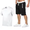 Algodão-cânhamo verão duas peças conjunto masculino manga curta t camisa cortada topo shorts treino masculino design moda axz 240108