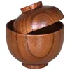 Dinnerware Sets Wooden Bowl With Lid Miso Soup Rice Serving Wood Tableware