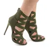 Dress Shoes Open Toe High Heel Women's Summer Boots Roman Style Autumn Ankle Lace-Up Suede Fashion 34-43