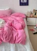 Ensembles de literie Crème Doux Pur Coton Lavé Quatre Pièces Ensemble Nu Dormir Housse de Couette Draps de Lit Coeur de Fille