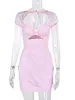 Vestidos de festa Mozision Lace Hollow Out Skinny Sexy Mini Vestido Mulheres Moda Rosa Manga Curta Backless Split Club Femme Outfits