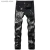 Men's Jeans Nouveaux hommes chinois à la mode Dragon noir jean maigre Stretch confortable mode Hip-hop hommes Denim pantalon Streetwear imprimé pantalon T240109