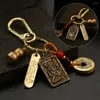 Keychains Amulet Zodiac Keychain Chinese Style Metal Brass Gourd Key Chain Five Emperors Money