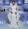 Aso Ebi Robes de mariée sirène avec train détachable O Cou Long Sleeve 3D Fleurs Appliques de dentelle à paillettes Civil Bridal Vestidos de Novia 2024