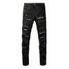 American Style High Street Slim Fit elastische veelzijdige live streaming internet celebrity zwarte patchwork lederen jeans