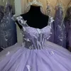 Robe Quinceanera lavande pour filles, sans manches, avec nœud en perles, en tulle, pour anniversaire de 15 à 16 ans, 2024