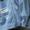 Men's Jackets EHMD Embroidered Patchwork Denim Jacket Slim Fit Slim Cotton Line Print Light Blue Shirt Pocket Decoration Wild Youth Scratch T240110