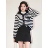 Classic S Letter Knit Cardigan Coat Women Stripe Sweater Top Removable Collar Luxury Designer Brand Autumn Winter Chic Clothing 240109