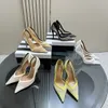 مضخة أحذية Aquazzura Crystal Shiletto Snedto Heels Slingback Slingals مصممة نساء أحذية إيطالية الموضة شبكة الساتان عالي الكعب الزفاف الزفاف