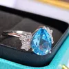 Cluster Rings Test Selling S925 Sterling Silver White Gold Natural Sky Blue Topaz Stone 7 9mm Ring Lady Gift