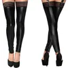 Women Socks Pole Dance Sexy Faux-Leather Stockings Night Club randig elastik över knäets fotlösa länge