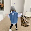 Koreaanse Lente Herfst Kinderen Meisje Denim Vest Sticker Kraagvorm Peuter Jas Casual Single Breasted Kinderjas 240108