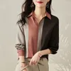 Blusas de mujer, blusa con botones de satén para mujer, camisa Vintage de manga larga con cuello tipo Polo, Tops holgados elegantes de gran tamaño, ropa OL