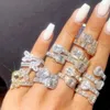 Cluster Rings Luxury New Fashion Full Micro Paled Iced Out Bling Cubic Zirconia CZ Heart Ring for Girl Women Charm Valentine's Day Gift YQ240109