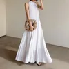 Casual Dresses Cotton And Linen Hanging Neck Slit Holiday Dress Solid Sleeveless Halter For Women Female 2024 Summer Long