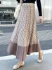 Knitted Skirt with Sweater Winter Women's Midi Pleated A-line Hem Thick Woolen Maxi Long Skirt 240104
