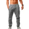 Calças masculinas 2024 algodão linho masculino outono respirável cor sólida calças fitness streetwear correndo ginásio carga