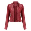 2023 new leather women short small coat Spring and autumn stand collar women leather jacket thin