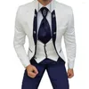 Мужские костюмы, белый роскошный свадебный пиджак, однобортный жаккардовый костюм стандартной длины, формальный пиджак из 3 предметов, жилет, облегающий жилет
