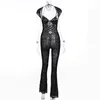 2024 Designer Sexig ihålig jumpsuits Women Bodycon Lace Rompers Bandage Deep V Neck Sheer See Through Leggings Night Club Wear Wholesale Clothes 10509