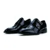 Square Toe Monk Strap Black Wedding Dress Fashion Cow Leather Mens Formal Business Oxfords Handgjorda Derby Shoes