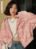 Pink Sweatshirts jacket women Leopard Print Y2K Harajuku Oversized Hoodies Preppy Style Vintage Zipper Cropped Top Cute Jackets 240109