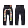 Designer Mens Jeans M-shaped Embroidery Straight Tube Wide Leg Pants Short Long Edge Street Casual EV Jeans Men's High Street Hip-hop Street Clothing