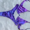 Sexy Triangel-Bikini, holografisch, blau, Push-Up-Extrem-Tanga-Badebekleidung, brasilianischer Verband-Badeanzug, Badeanzug, Mikro-Biquini 240109