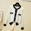 Sueter mujer 2023 femmes élégantes pull et Cardigans boutonné perles noir blanc formel tricot veste jersey 240109
