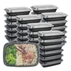 10PCS Plastic Wegwerp Voedsel Containers Zwart Afhalen Met Deksel voor Salades Sandes Keuken Koelkast Opbergdozen 240108