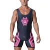 Vêtements de gymnastique Wrestling Singlets Costume Boxe One Piece Body Iron Mens Sport Fitness Haute Élastique Sans Manches Haltérophilie Skinsuit