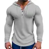 T-shirt da uomo Waffle T-shirt con cappuccio Pullover Tinta unita Manica lunga Felpa con coulisse Muscolo Bodybuilding Tunica Abbigliamento casual quotidiano