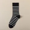 Chaussettes rayées pour femmes, mode automne, couleurs mélangées, Simple, Style japonais, coton, décontracté, respirant, confortable